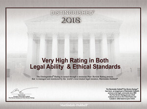 Distinguished 2018 – Very High Rating in Both Legal Ability & Ethical Standards